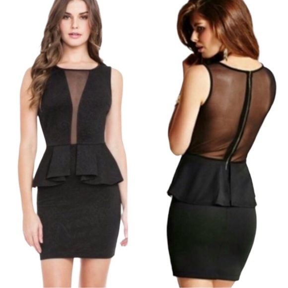 Guess Sexy Bodycon Lace Panels Peplum Dress - Picture 8 of 8